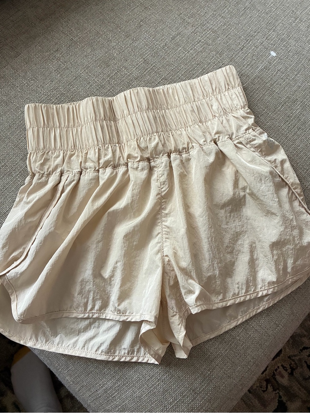 Free People Cream High-Rise Elastic Waist Athletic Shorts
